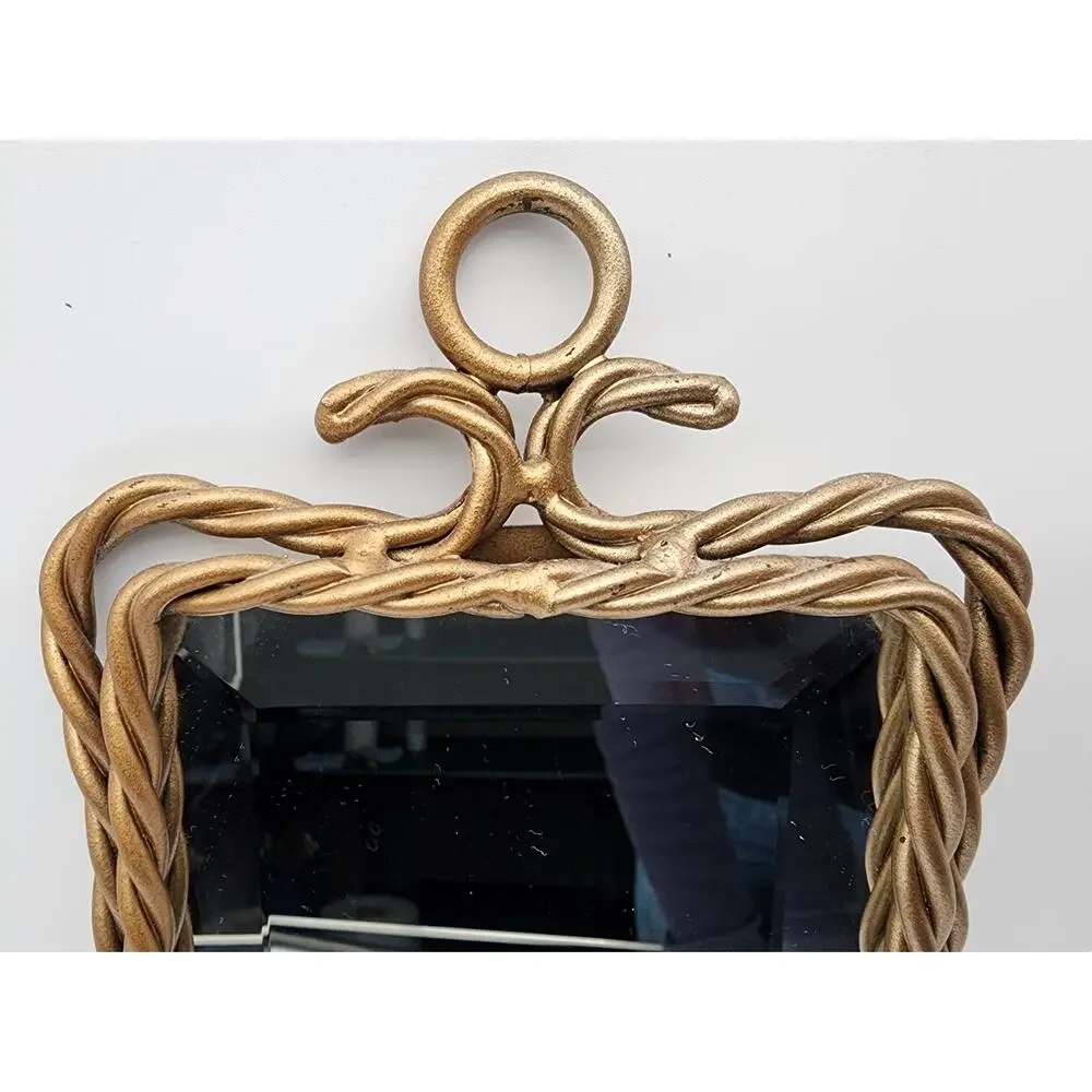 Antique Gold Wall Mirror Candle Holder – Etched Glass Hurricane w/ Purple Candle
